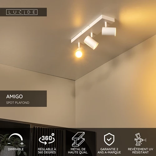 Lucide AMIGO - Spot plafond - 3xGU10 - Blanc - USP